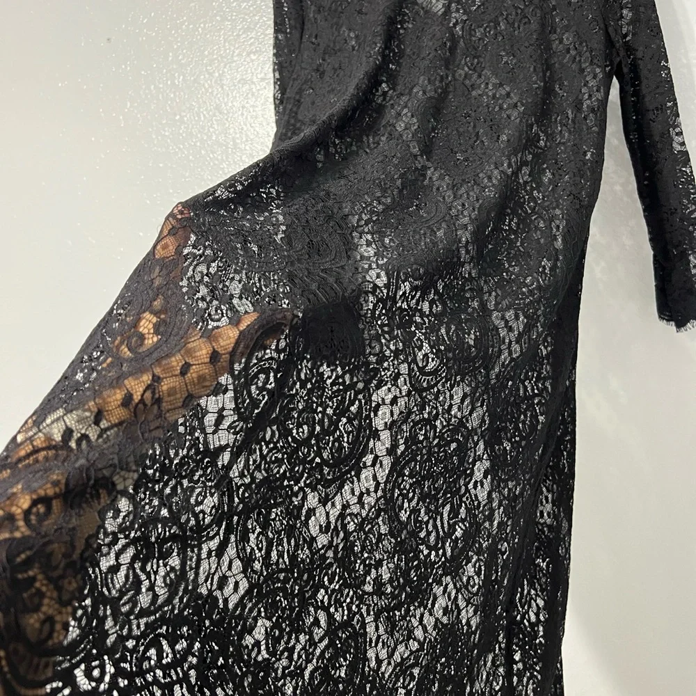Forever 21 Lace Shirt Dress Womens Medium Black Midi Romantic Goth Sheer - Picture 4 of 9